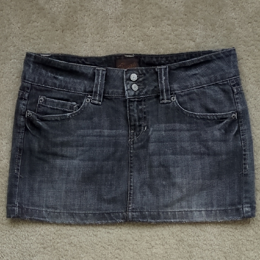 Y2K Aeropostale Black Charcoal Gray Denim Mini Skirt, Size 3/4